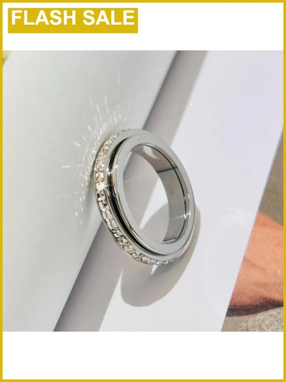 Anxiety Ring Spinner Titanium Steel Cubic Zirconia Band Ring for Women